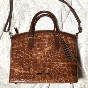 Brahmin Croc Embossed Brown Leather Shoulder Bag